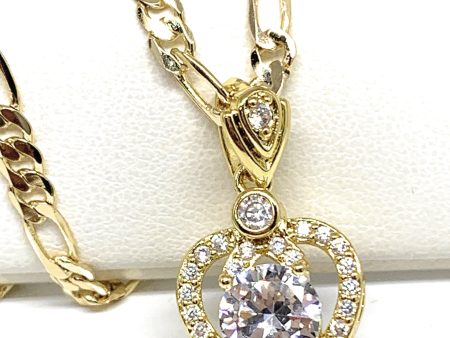 Gold Plated Heart Cubic Zirconia Pendant Necklace Chain 24” Online