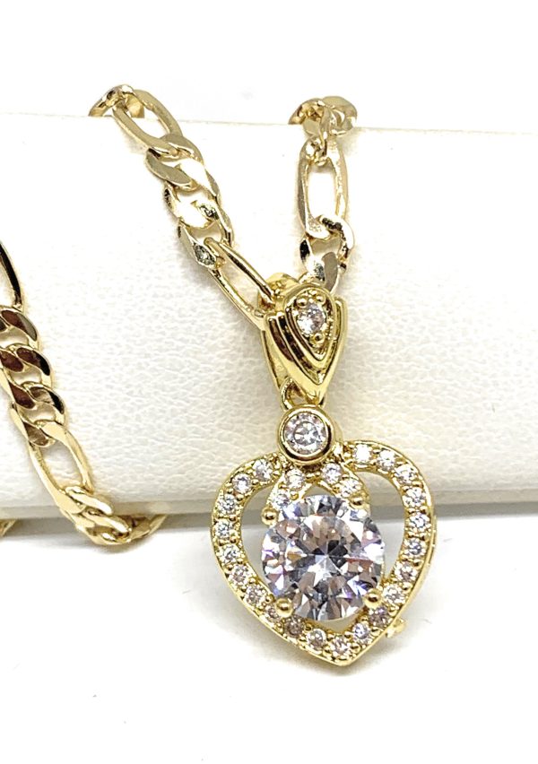 Gold Plated Heart Cubic Zirconia Pendant Necklace Chain 24” Online