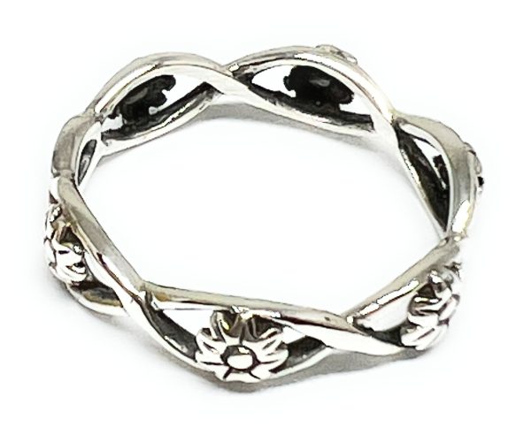 .925 Silver Flower Band Ring Discount