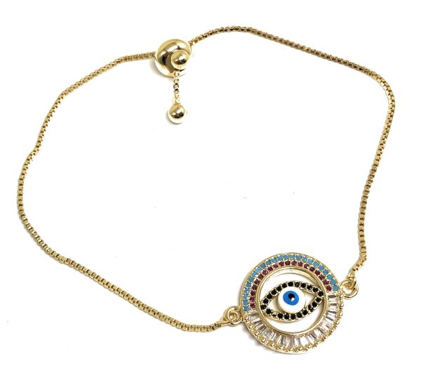 Gold Plated Colorful Evil Eye Adjustable Bracelet 9 inch Supply