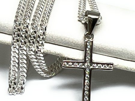 .925 Silver DAINTY Cross CZ Pendant Necklace with Chain Online Sale