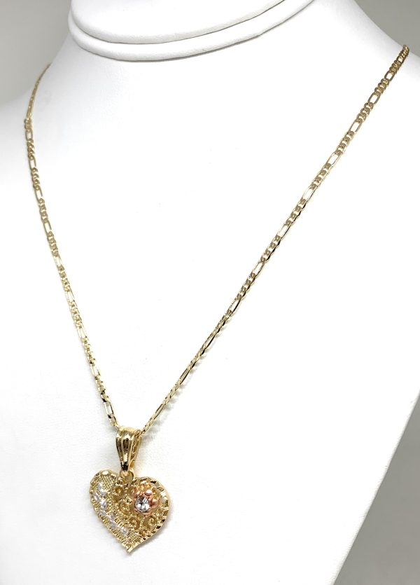 Gold Plated Rose Heart CZ Pendant Necklace Chain 24” Pendant Sale