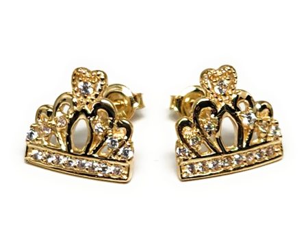 10k Solid Gold Cubic Zirconia CROWN MINI DAINTY Stud Earrings (FCE 17) Online Sale