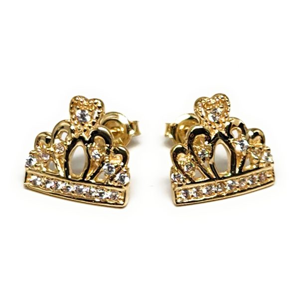 10k Solid Gold Cubic Zirconia CROWN MINI DAINTY Stud Earrings (FCE 17) Online Sale