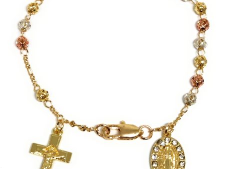 Gold Plated Tri-Color Virgin Mary CZ Bracelet Virgen De Guadalupe Pulsera Tres Colores 8” Cheap