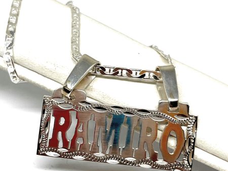 .925 Silver Custom BLOCK ELEGANT SQUARE Nameplate Pendant Necklace with Chain Options For Sale