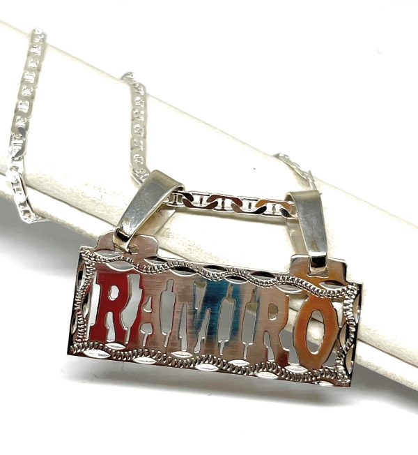 .925 Silver Custom BLOCK ELEGANT SQUARE Nameplate Pendant Necklace with Chain Options For Sale