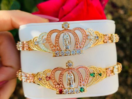 Gold Plated Tri-Color Virgin Mary Crown Bracelet Virgen De Guadalupe Pulsera Tres Colores Oro Laminado 8  Fashion