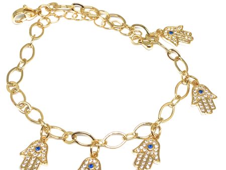 Gold Plated Hamsa Hands Protection Bracelet 8-10” Discount