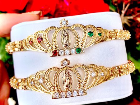 Gold Plated Virgin Mary Crown Bracelet Virgen De Guadalupe Pulsera 8  Cheap