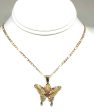 Gold Plated Tri-Color Yellow Butterfly Pendant Necklace Chain 24” Online Sale