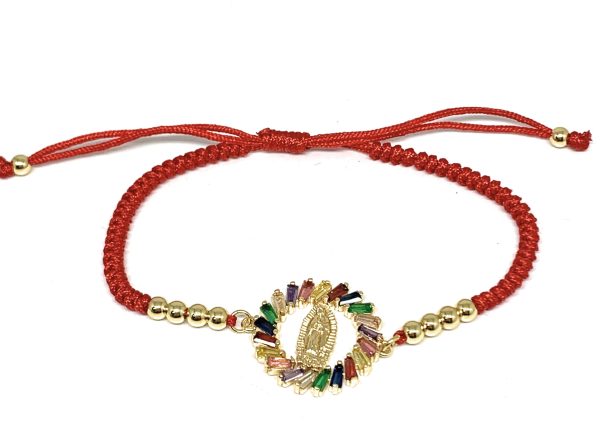 Gold Plated Colorful Rhinestone CZ Virgin Mary Bracelet Virgen De Guadalupe Pulsera 8  Adjustable Sale