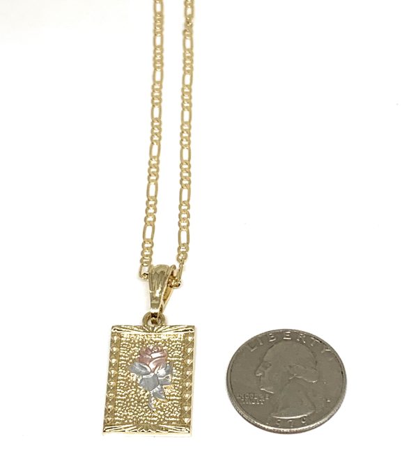 Gold Plated Rose Square Portrait Pendant Necklace Chain 24” Flor Hot on Sale