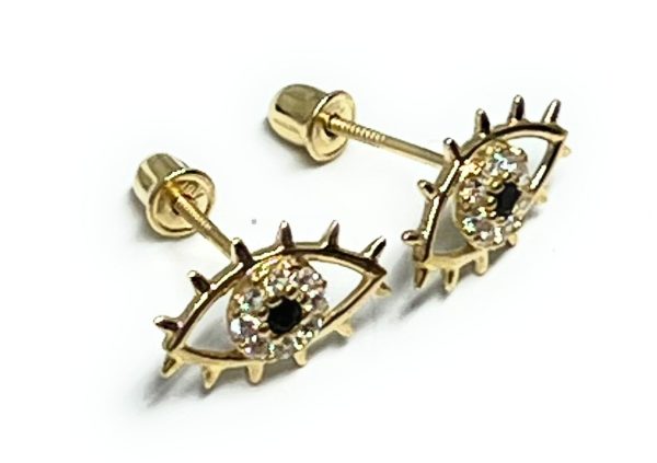 10k Solid Gold CZ Evil Eye Mini Dainty Stud Earrings (FCE 04) Supply