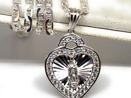 .925 Silver Virrgin Marry HEART Pendant CZ Necklace with Chain Options in Supply