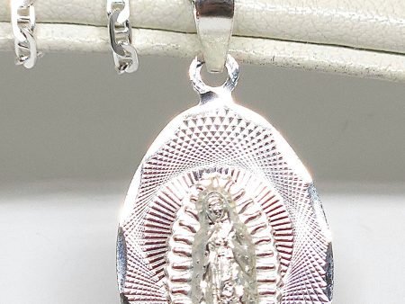 .925 Silver Virrgin Marry Laser Cut OVAL Pendant Necklace (MADE IN MX) Hot on Sale