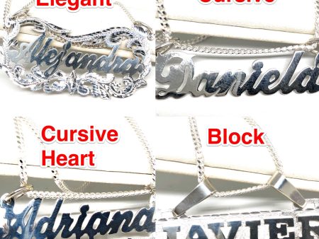 .925 Silver Custom Nameplate Pendant Necklace with Chain Options Sale