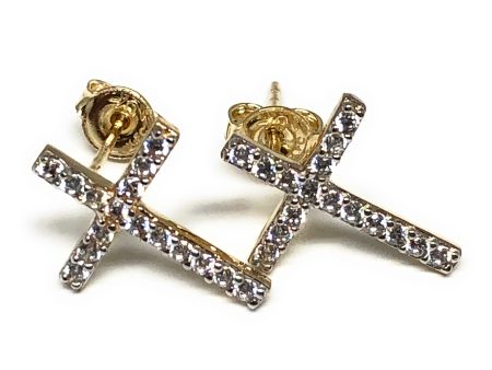 10k Solid Gold Cubic Zirconia Cross Stud Earrings (FC) Online Sale