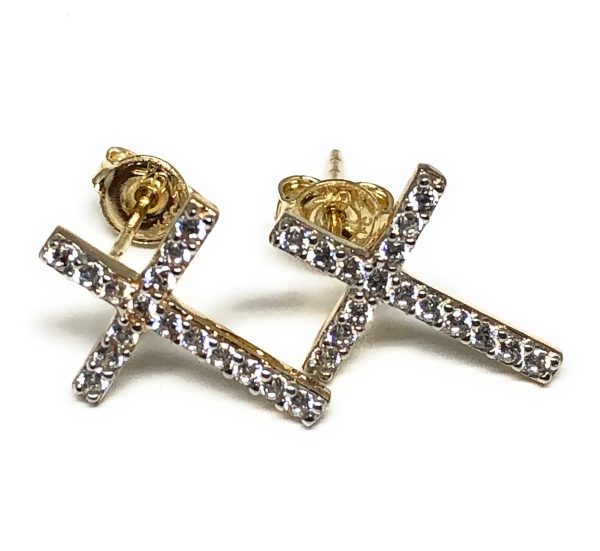 10k Solid Gold Cubic Zirconia Cross Stud Earrings (FC) Online Sale