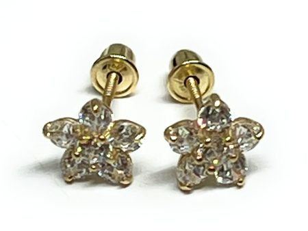 10k Solid Gold Cubic Zirconia Flower Mini Dainty Stud Earrings (FCE 03) Cheap