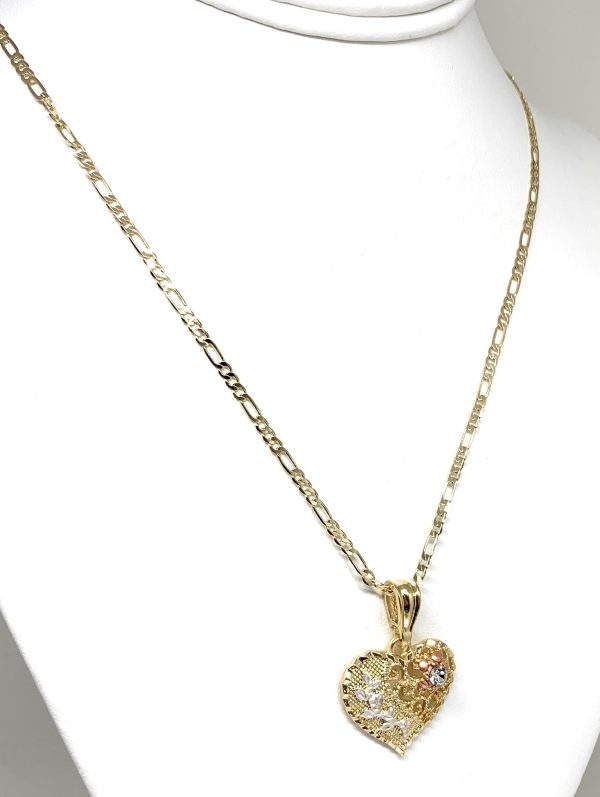 Gold Plated Rose Heart CZ Pendant Necklace Chain 24” Pendant Sale