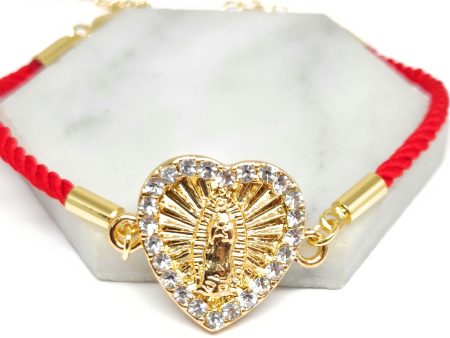 Gold Plated Virgin Mary Heart CZ Bracelet Virgen Guadalupe Pulsera 8  Adjustable Discount