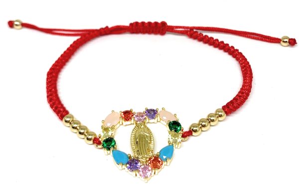 Gold Plated Colorful Rhinestone Heart Virgin Mary Bracelet Virgen De Guadalupe Pulsera 8  Adjustable Online Hot Sale