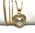 Gold Plated Layered Heart Cubic Zirconia Pendant Necklace Chain 18” (WHITE, RED, GREEN, BLACK, DARK BLUE) Sale