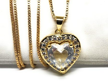 Gold Plated Layered Heart Cubic Zirconia Pendant Necklace Chain 18” (WHITE, RED, GREEN, BLACK, DARK BLUE) Sale