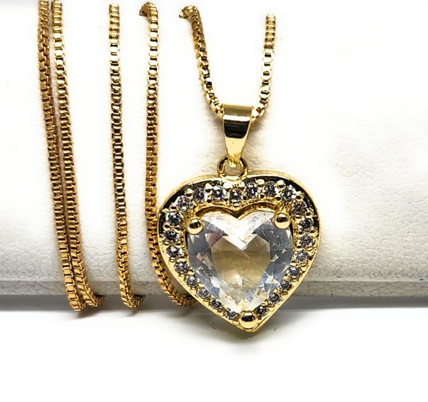 Gold Plated Layered Heart Cubic Zirconia Pendant Necklace Chain 18” (WHITE, RED, GREEN, BLACK, DARK BLUE) Sale