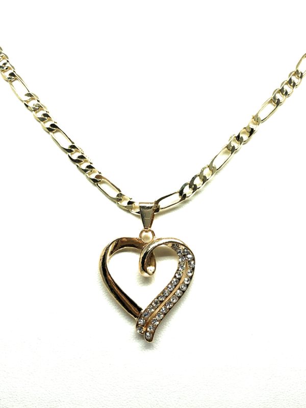 Gold Plated Heart CZ Pendant Necklace Chain 24” Corazon Online now