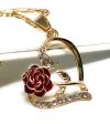 Gold Plated Tri-Color Heart Rose CZ Pendant Necklace VALENTINA Chain 24” For Cheap