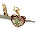 Gold Plated Heart Butterfly and Flower Necklace Rhinestones Necklace Pendant 24” Chain For Discount