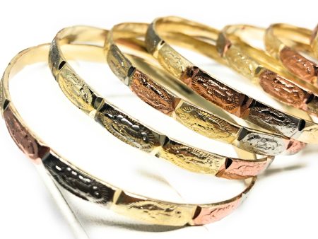 Gold Plated Tri-Color Virgin Mary Semanario Bangle Bracelet Pulsera Semanario Tres Colores Virgen Guadalupe on Sale