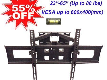 [WM-3065] Full Motion Dual Arm LCD LED TV Wall Mount 23  ~ 65  Tilt Swivel Up to 88 lbs Online