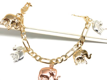 Gold Plated Tri-Color Elephant Charm Bracelet 8” Online