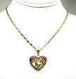 Gold Plated Heart Butterfly and Flower Necklace Rhinestones Necklace Pendant 24” Chain For Discount