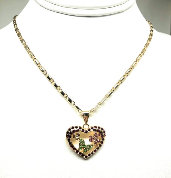 Gold Plated Heart Butterfly and Flower Necklace Rhinestones Necklace Pendant 24” Chain For Discount