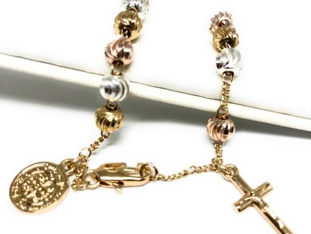 Gold Plated Tri-Color Saint Benedict Bracelet San Benito Pulsera Tres Colores 8” Online now