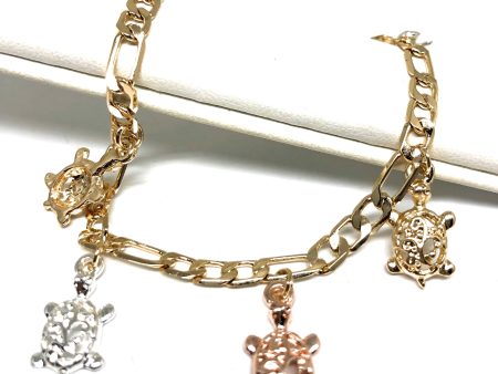 Gold Plated Tri-Color Turtle Charm Bracelet 8” Online Hot Sale