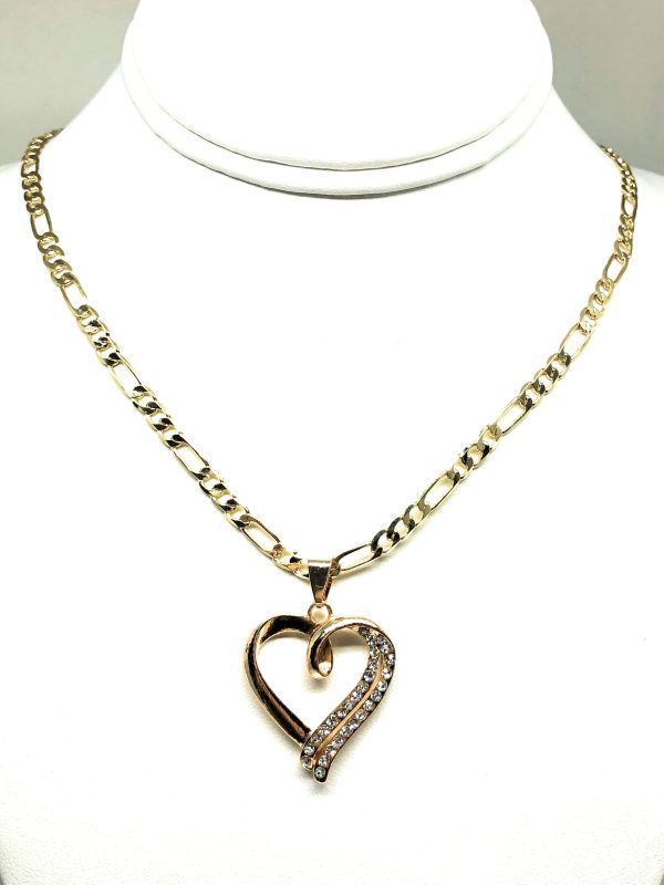 Gold Plated Heart CZ Pendant Necklace Chain 24” Corazon Online now