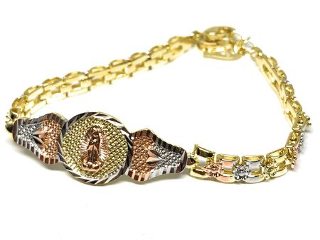 Gold Plated Tri-Color Virgin Mary Bracelet Virgen De Guadalupe Pulsera Tres Colores Oro Laminado 8  Hot on Sale