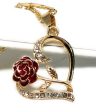 Gold Plated Tri-Color Heart Rose CZ Pendant Necklace VALENTINA Chain 24” For Cheap