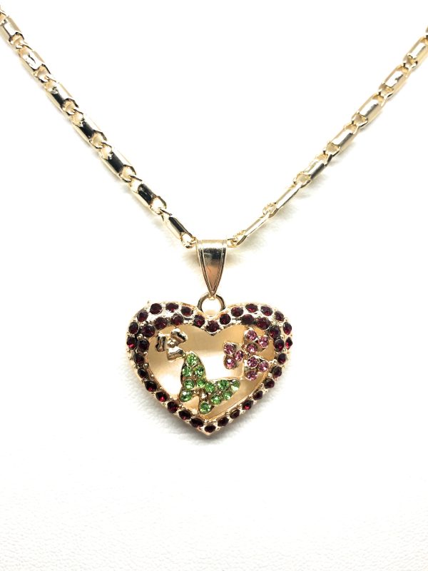 Gold Plated Heart Butterfly and Flower Necklace Rhinestones Necklace Pendant 24” Chain For Discount