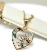 Gold Plated Heart Moon and Sun Necklace Rhinestones Necklace Pendant 24” Chain on Sale