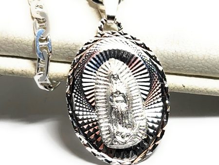 .925 Silver Virrgin Marry Laser Cut OVAL Pendant Necklace (MED,LG) Online Hot Sale