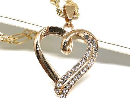 Gold Plated Heart CZ Pendant Necklace Chain 24” Corazon Online now