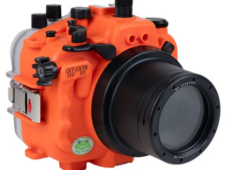 Sea Frogs Salted Line Series Sony A7III   A7RIII 40M 130FT Waterproof camera housing with 67mm threaded Flat Standard Port for Sony FE 28-70mm F3.5-5.6 OSS (zoom gear included). Orange Cheap