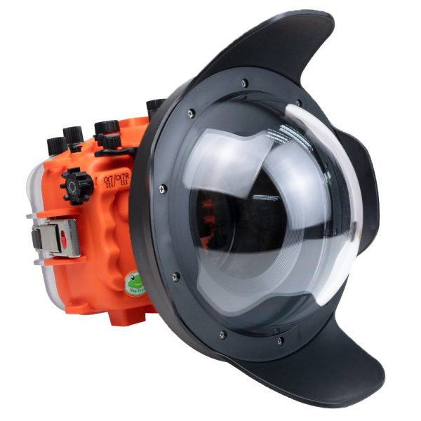 Sea Frogs Salted Line Series Sony A7III   A7RIII 40M 130FT Waterproof camera housing with 8  Dome port V.78 (zoom gear included). Orange Online Sale