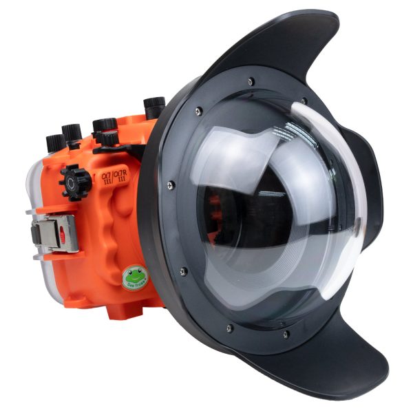 Sea Frogs Salted Line Series Sony A7III   A7RIII 40M 130FT Waterproof camera housing with 8  Dome port V.11 (zoom gear included). Orange Sale